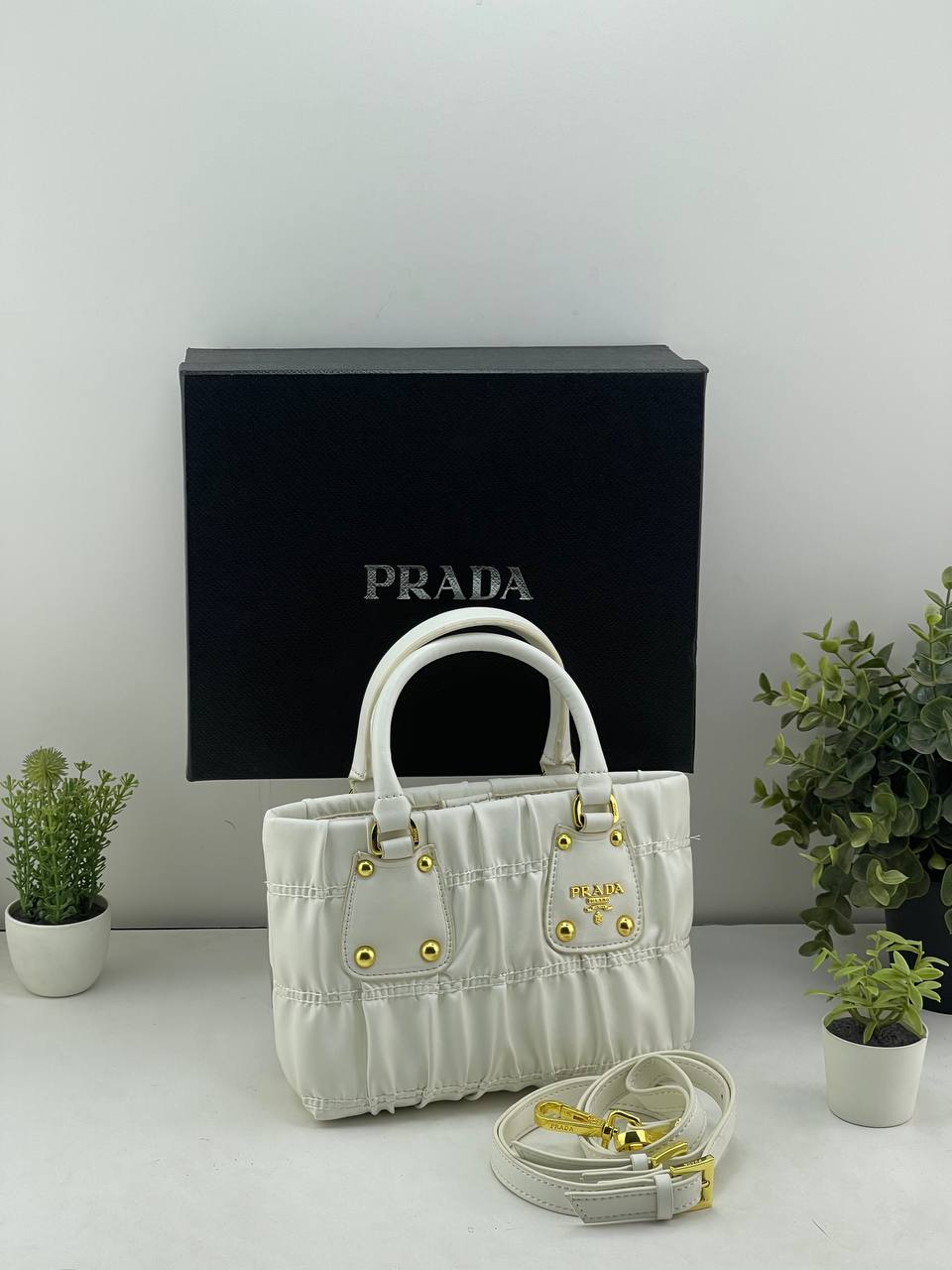 Prada Ruched Leather Tote Bag