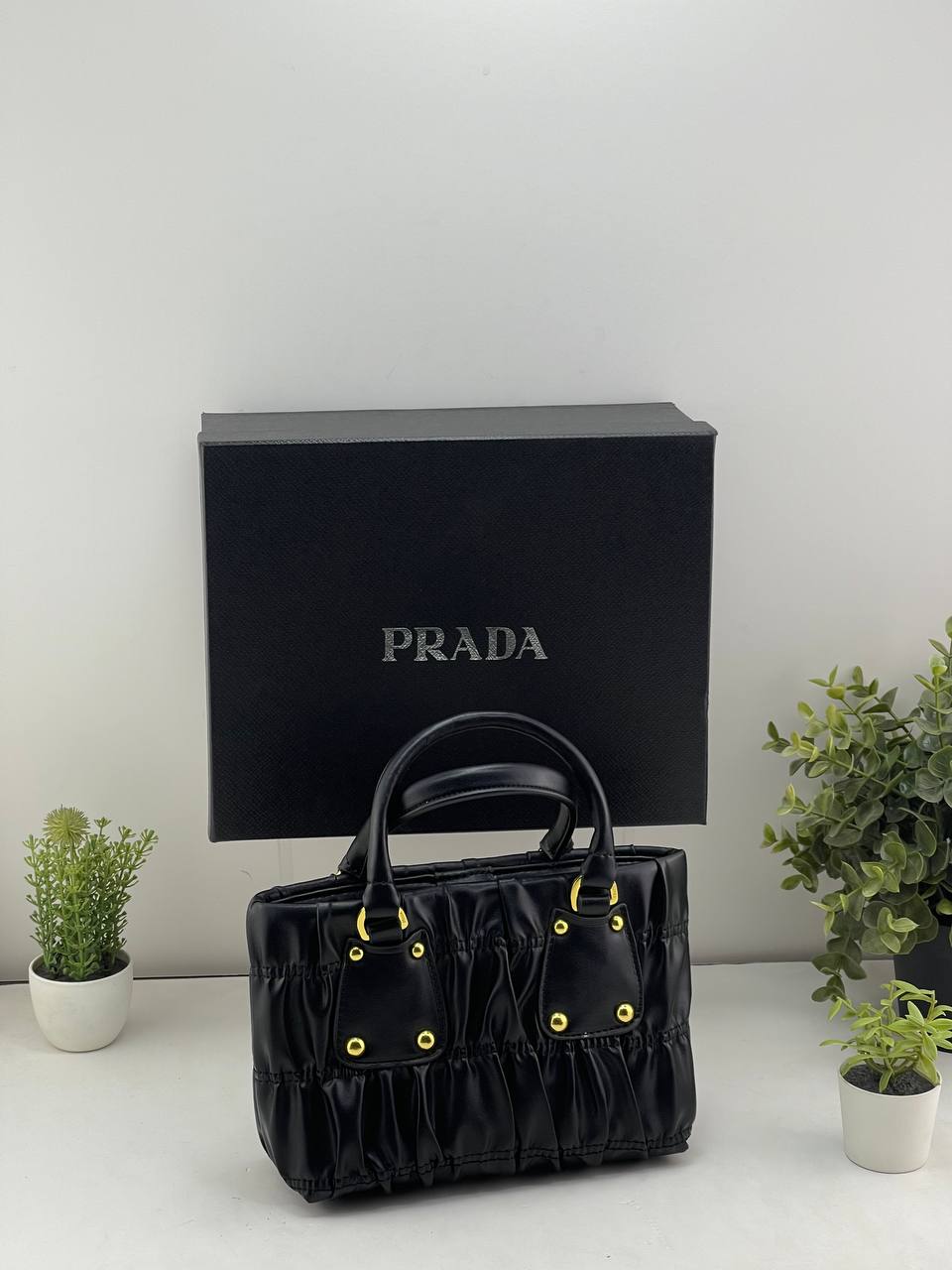 Prada Ruched Leather Tote Bag