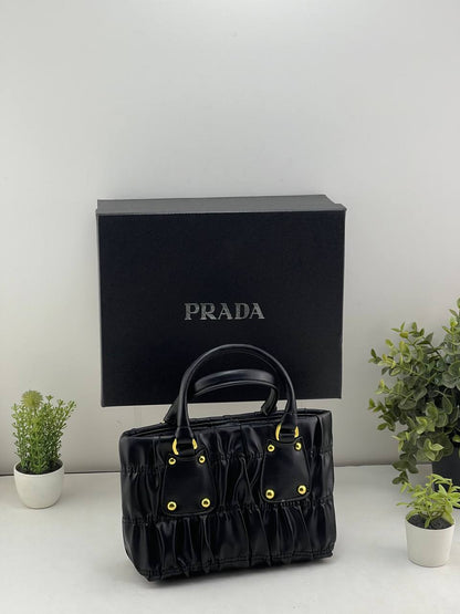 Prada Ruched Leather Tote Bag