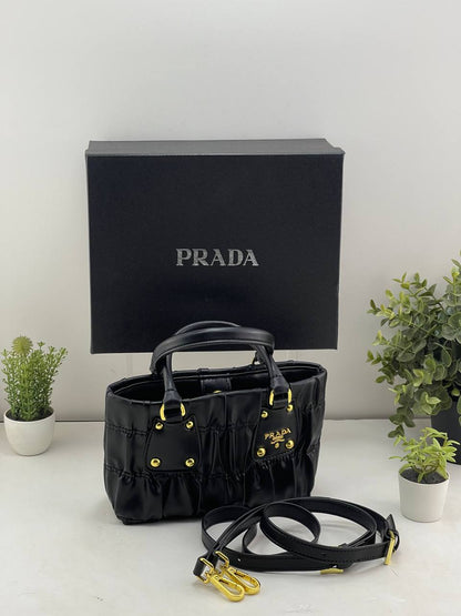 Prada Ruched Leather Tote Bag