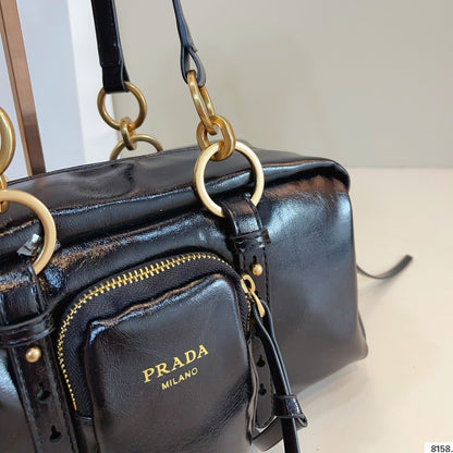 Prada Vintage-Effect Crinkled Leather Top-Handle Bag