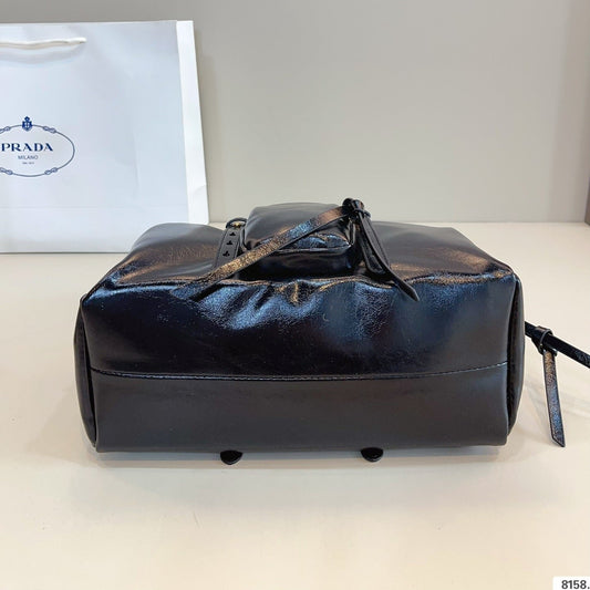 Prada Vintage-Effect Crinkled Leather Top-Handle Bag