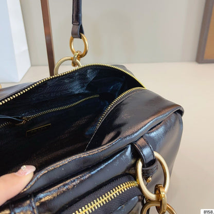 Prada Vintage-Effect Crinkled Leather Top-Handle Bag