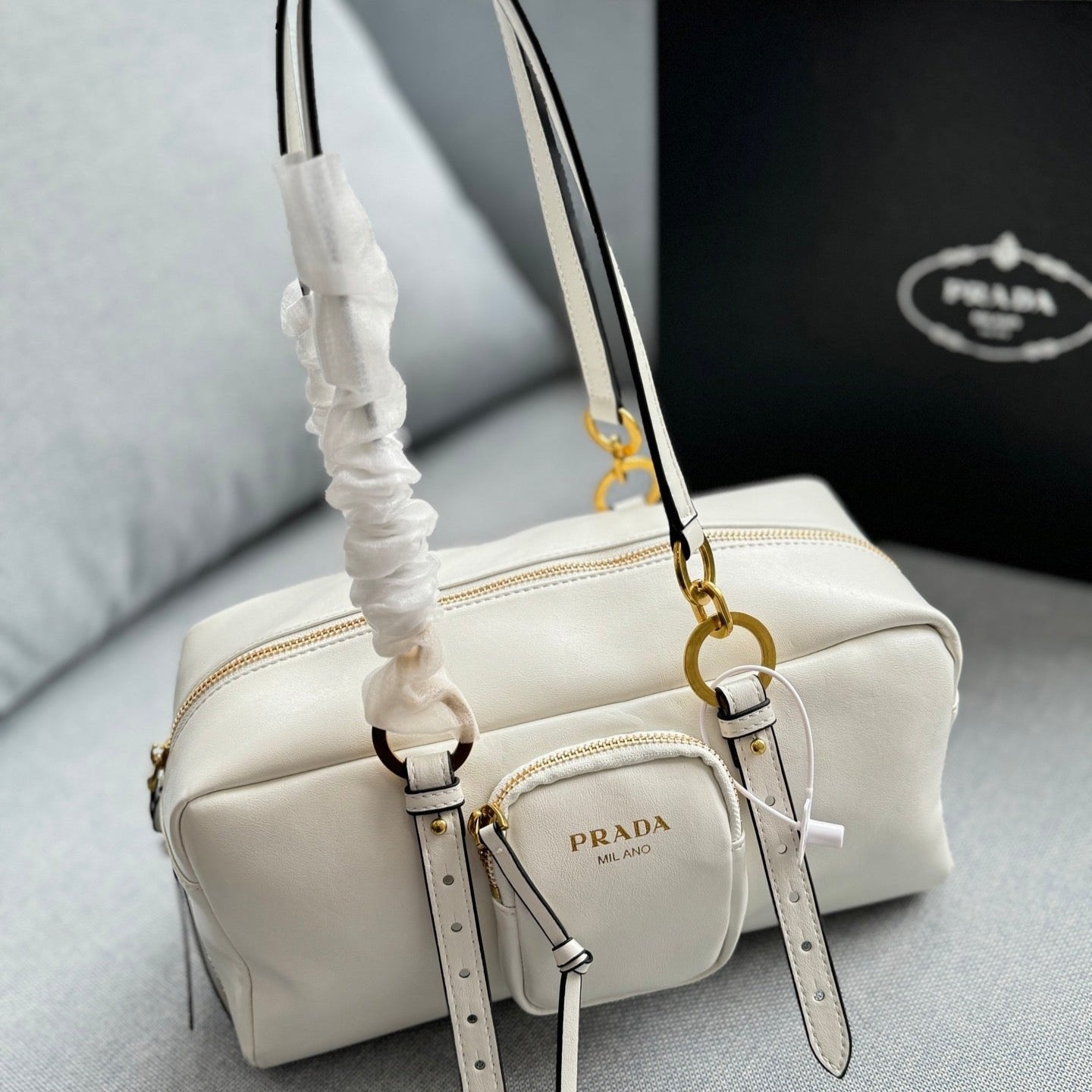 Prada Vintage-Effect Crinkled Leather Top-Handle Bag