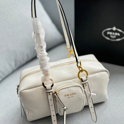 Prada Vintage-Effect Crinkled Leather Top-Handle Bag