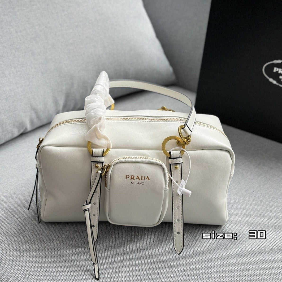 Prada Vintage-Effect Crinkled Leather Top-Handle Bag