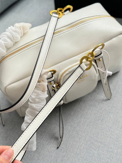 Prada Vintage-Effect Crinkled Leather Top-Handle Bag