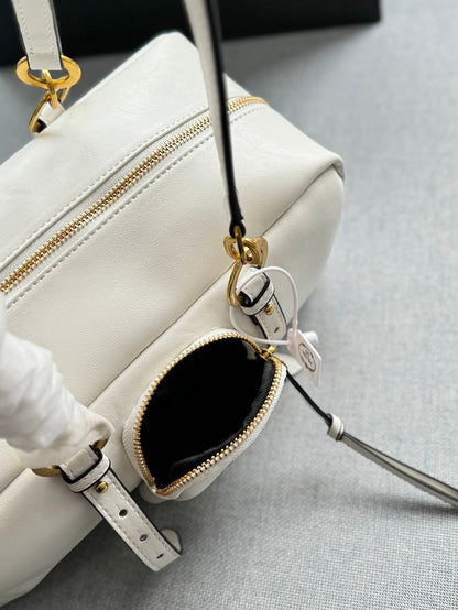 Prada Vintage-Effect Crinkled Leather Top-Handle Bag