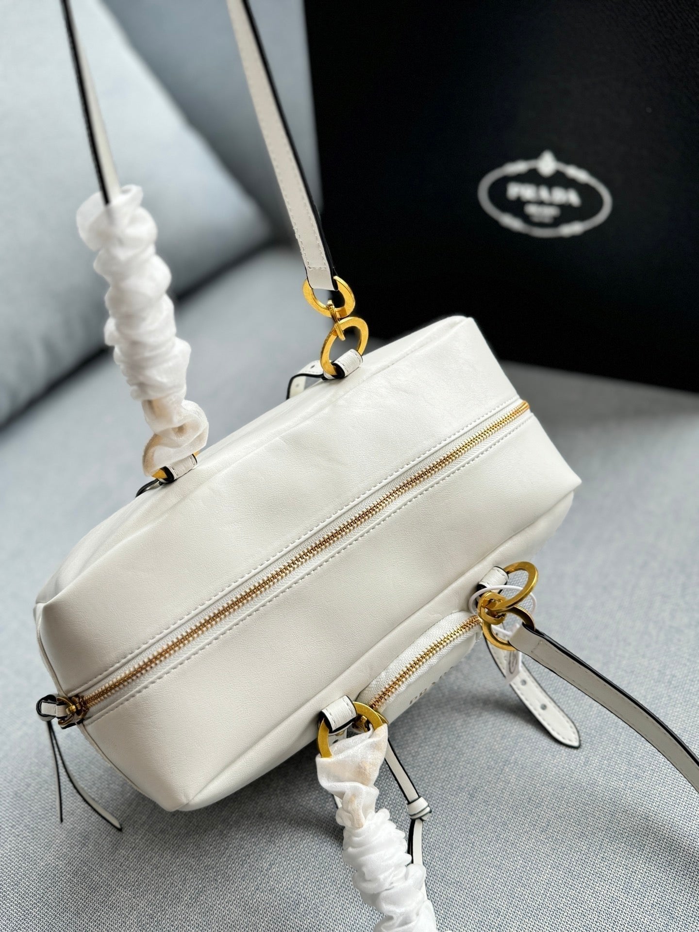 Prada Vintage-Effect Crinkled Leather Top-Handle Bag