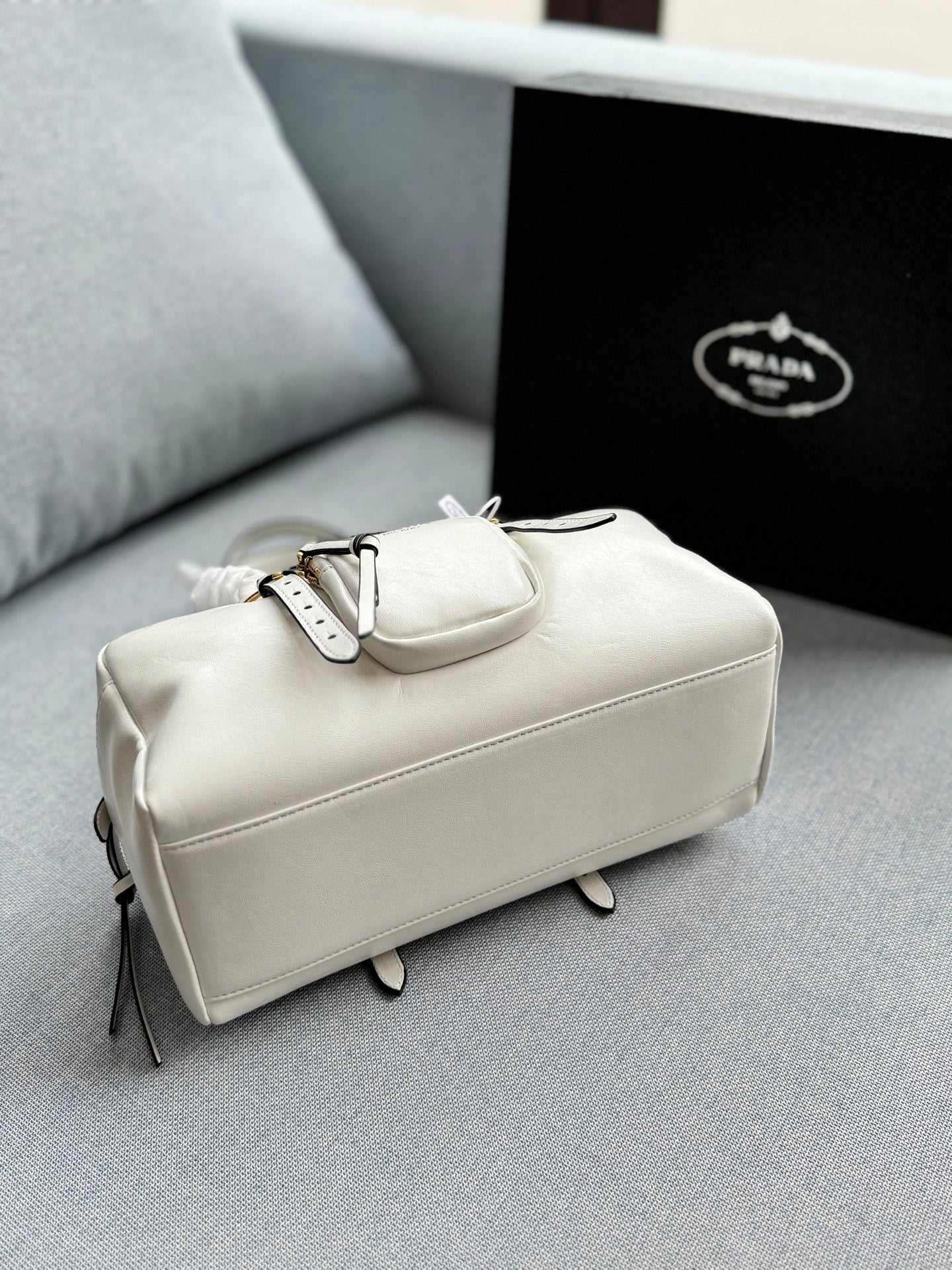 Prada Vintage-Effect Crinkled Leather Top-Handle Bag