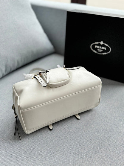 Prada Vintage-Effect Crinkled Leather Top-Handle Bag
