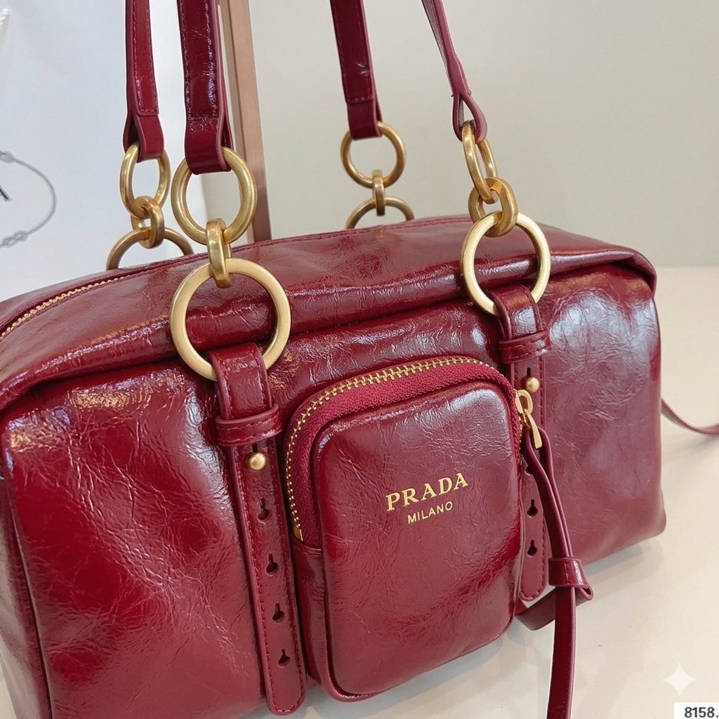 Prada Vintage-Effect Crinkled Leather Top-Handle Bag