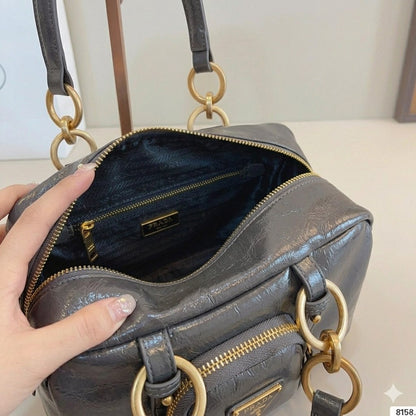 Prada Vintage-Effect Crinkled Leather Top-Handle Bag