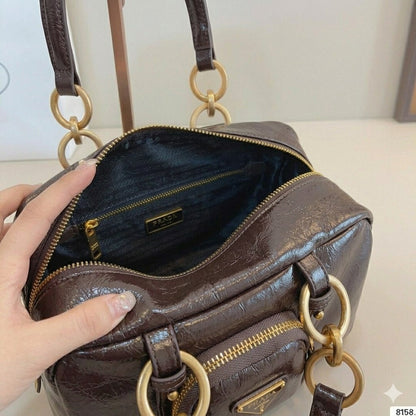 Prada Vintage-Effect Crinkled Leather Top-Handle Bag