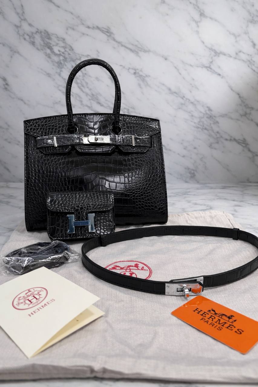 Hermès Birkin (Crocodile/Alligator Embossed Style) Luxury Set