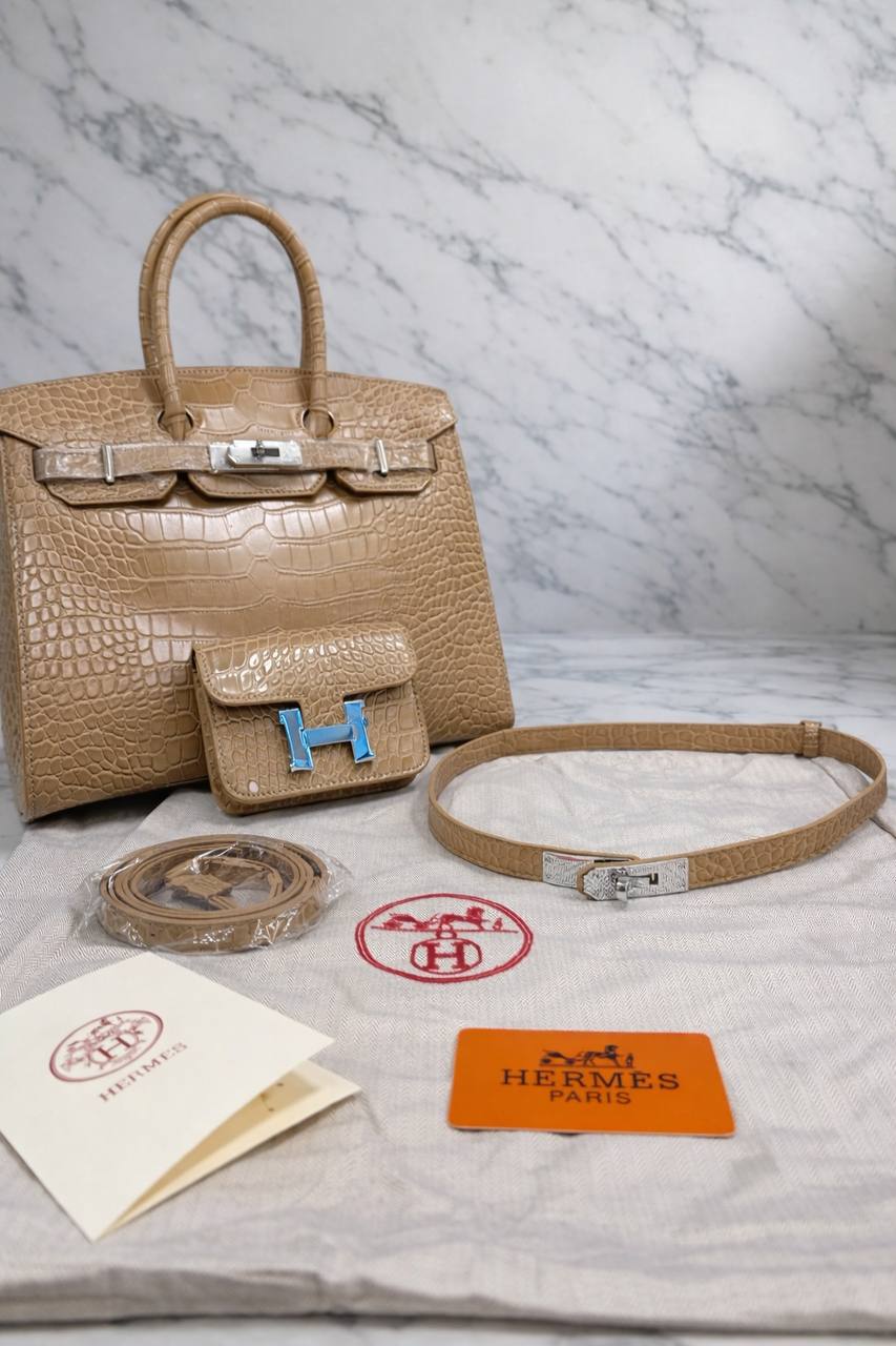 Hermès Birkin (Crocodile/Alligator Embossed Style) Luxury Set