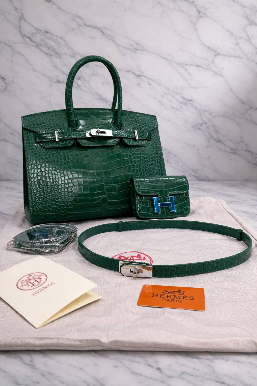 Hermès Birkin (Crocodile/Alligator Embossed Style) Luxury Set