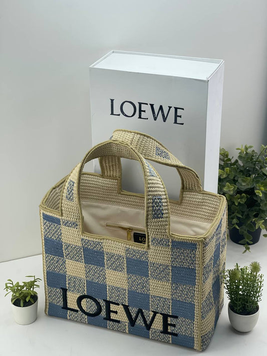 LOEWE Raffia Checkerboard Tote Bag