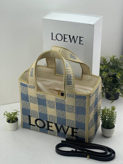 LOEWE Raffia Checkerboard Tote Bag