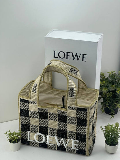 LOEWE Raffia Checkerboard Tote Bag