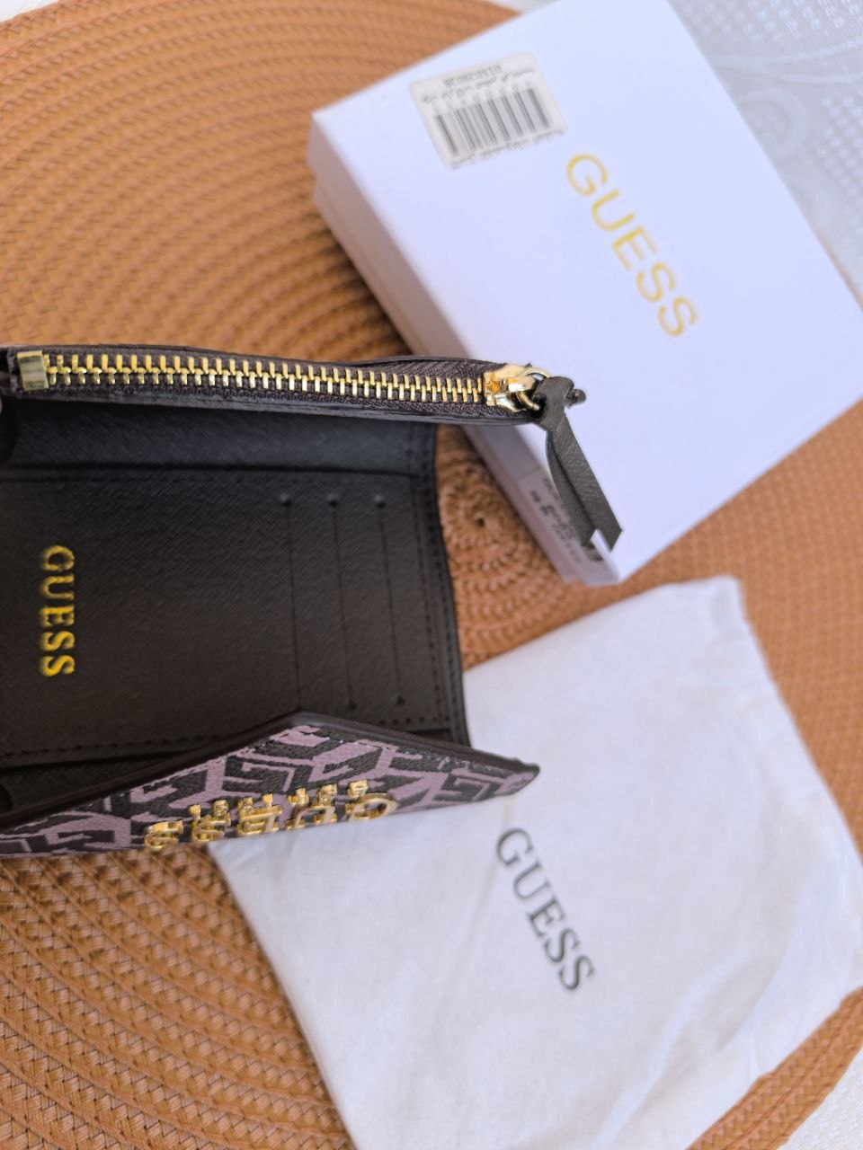 GUESS Tri-Fold Compact Wallet with 3D Monogram Pattern