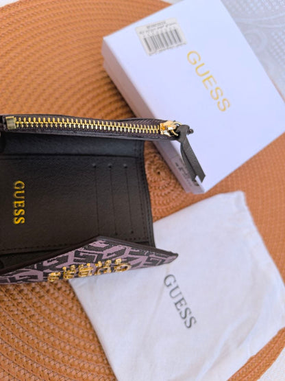 GUESS Tri-Fold Compact Wallet with 3D Monogram Pattern