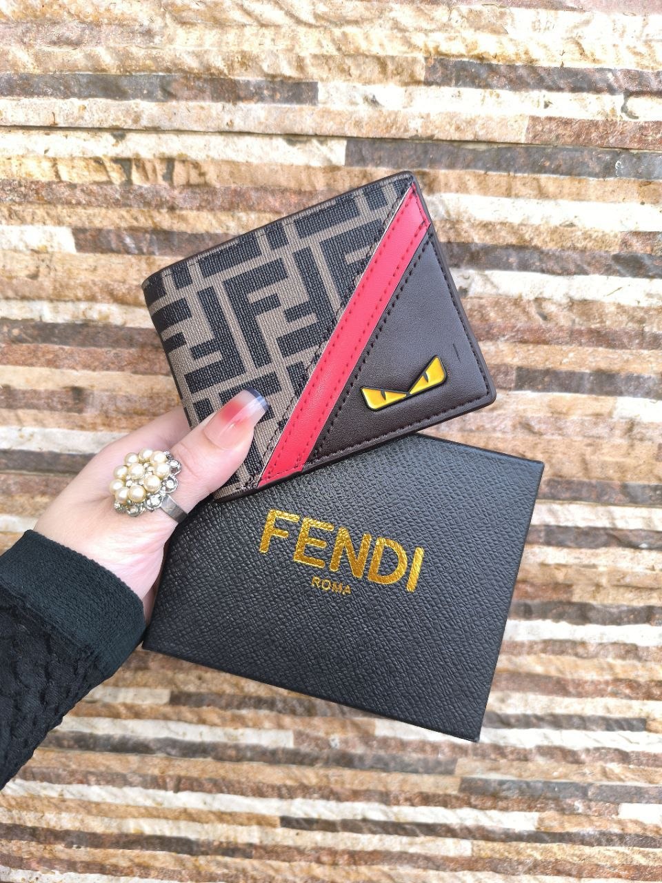 Fendi FF Motif Bi-Fold Wallet with "Bag Bugs" Eyes