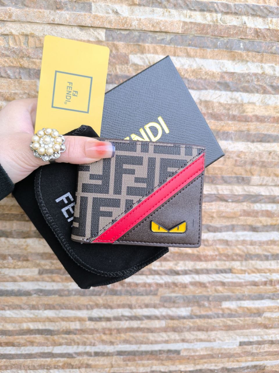 Fendi FF Motif Bi-Fold Wallet with "Bag Bugs" Eyes