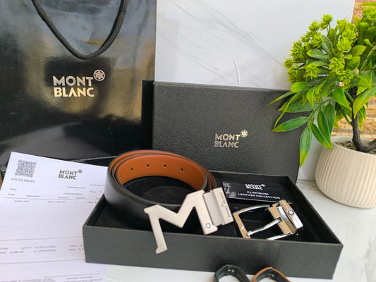 Montblanc Reversible Leather Belt Set with Interchangeable Buckles