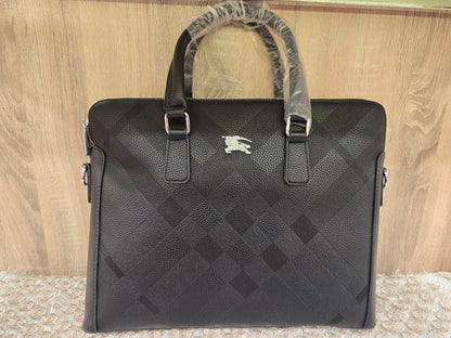 berberry Elegant Checkered Leather Briefcase / Laptop Bag