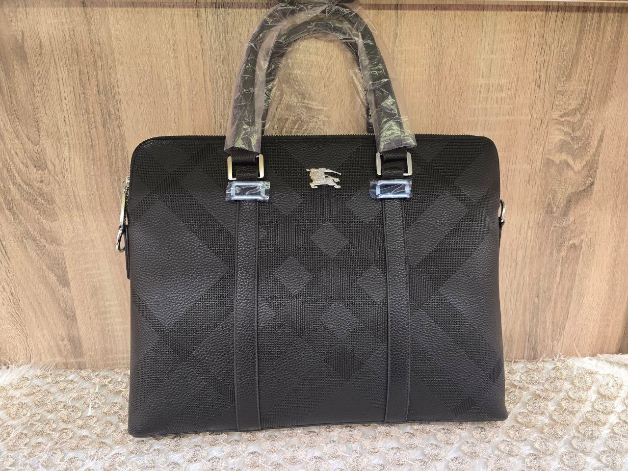 berberry Elegant Checkered Leather Briefcase / Laptop Bag