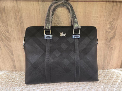 berberry Elegant Checkered Leather Briefcase / Laptop Bag