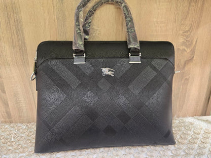 berberry Elegant Checkered Leather Briefcase / Laptop Bag